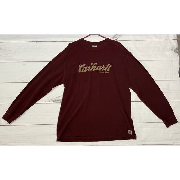 Carhartt Other - Carhartt Thermal Waffle Knit Spellout Shirt L Red Sweatshirt Heavy Relaxed Men